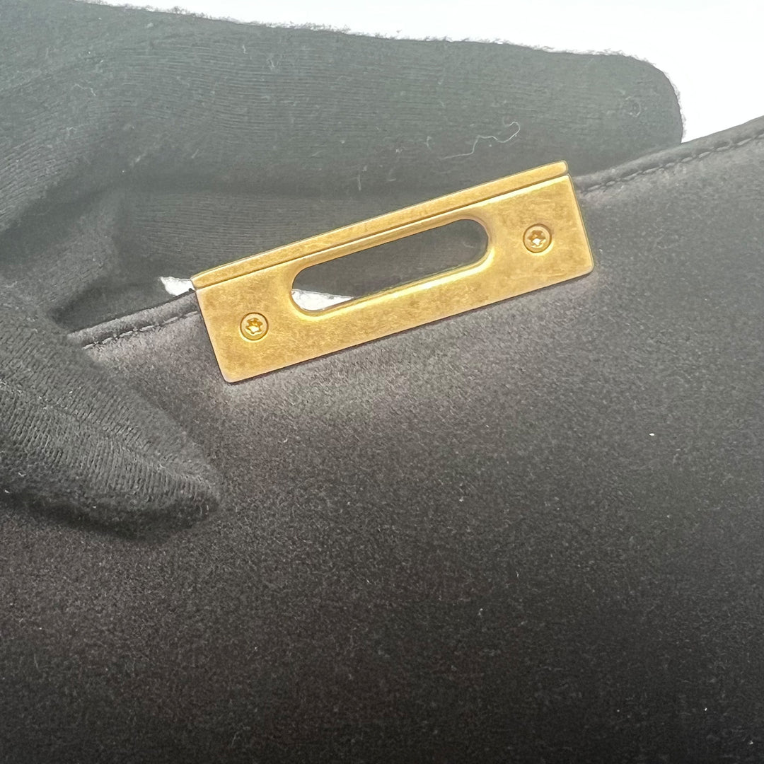 Chanel CC Logo Fold Clasp Clutch in Satin Chevron with Gold Hardware