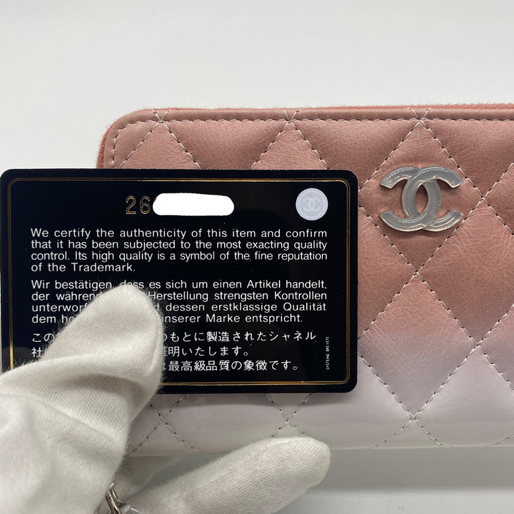 Chanel Zip Around Wallet in Pink and White Ombre Patent Leather