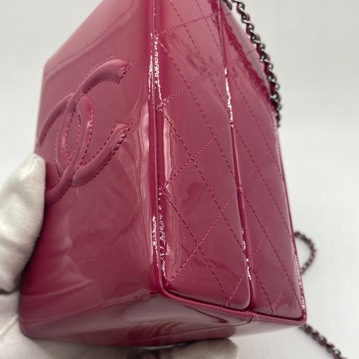 Chanel Milk Carton Bag in Dark Pink Fuchsia Patent Leather with Sliver Hardware