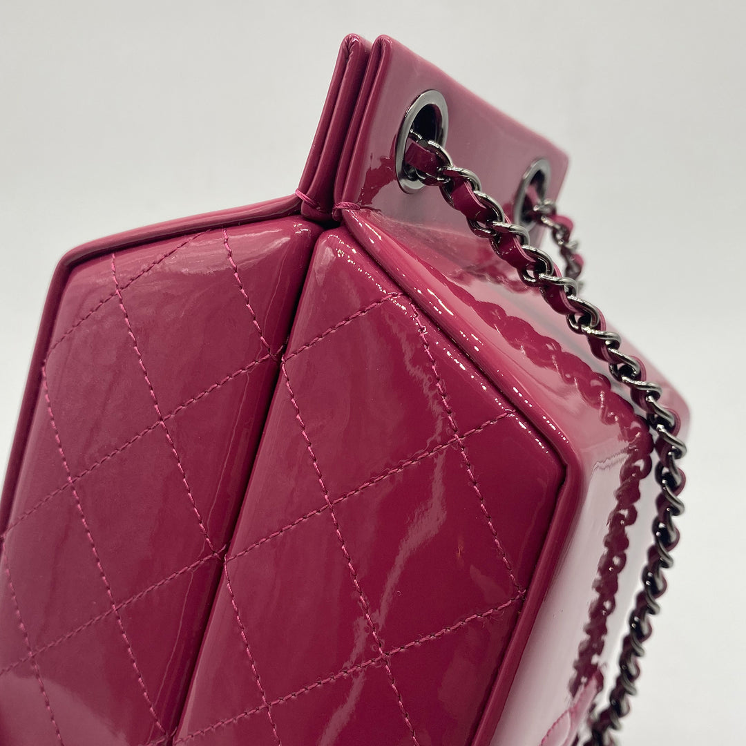 Chanel Milk Carton Bag in Dark Pink Fuchsia Patent Leather with Sliver Hardware