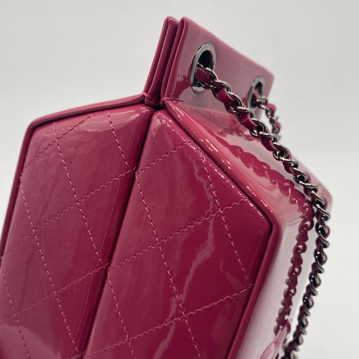 Chanel Milk Carton Bag in Dark Pink Fuchsia Patent Leather with Sliver Hardware