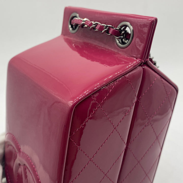 Chanel Milk Carton Bag in Dark Pink Fuchsia Patent Leather with Sliver Hardware
