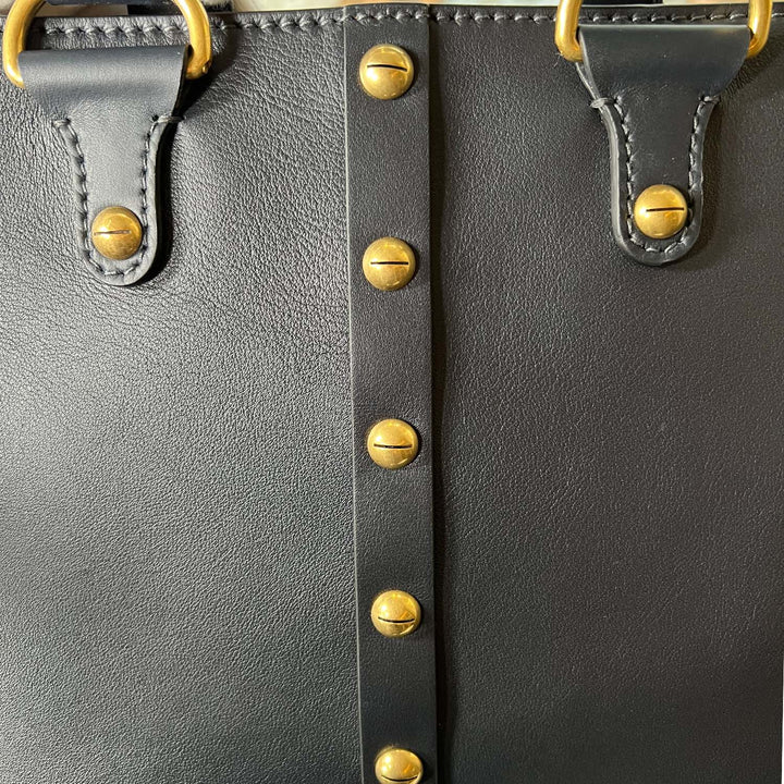 Dior Avenue Tote Bag in Black Leather and Gold Studded