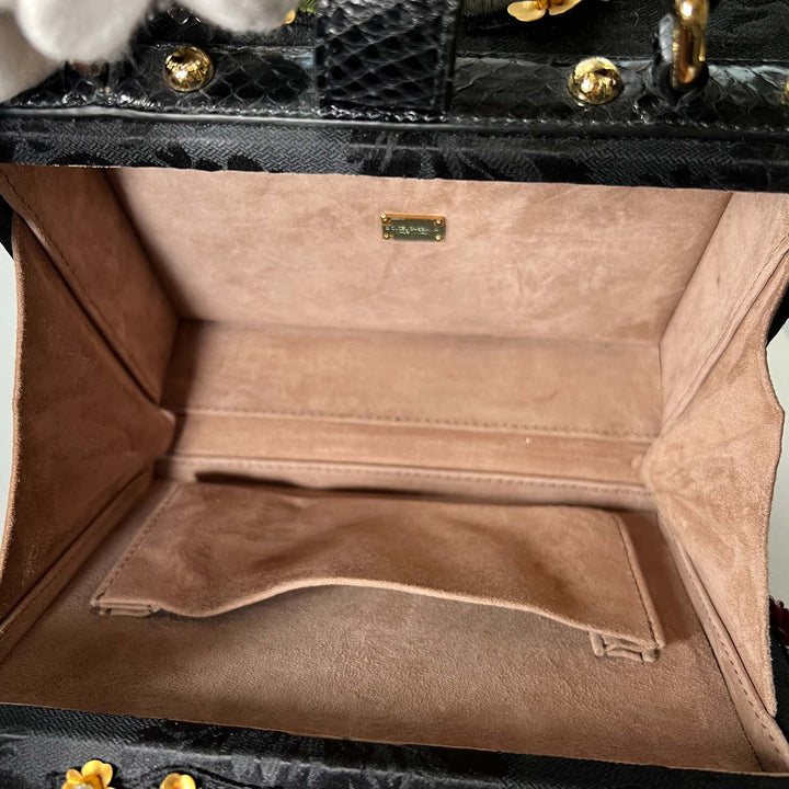 Dolce & Gabbana Black Sacred Heart & Roses Embroidered Box Bag