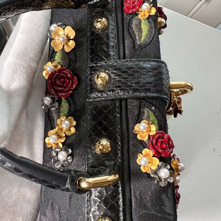 Dolce & Gabbana Black Sacred Heart & Roses Embroidered Box Bag