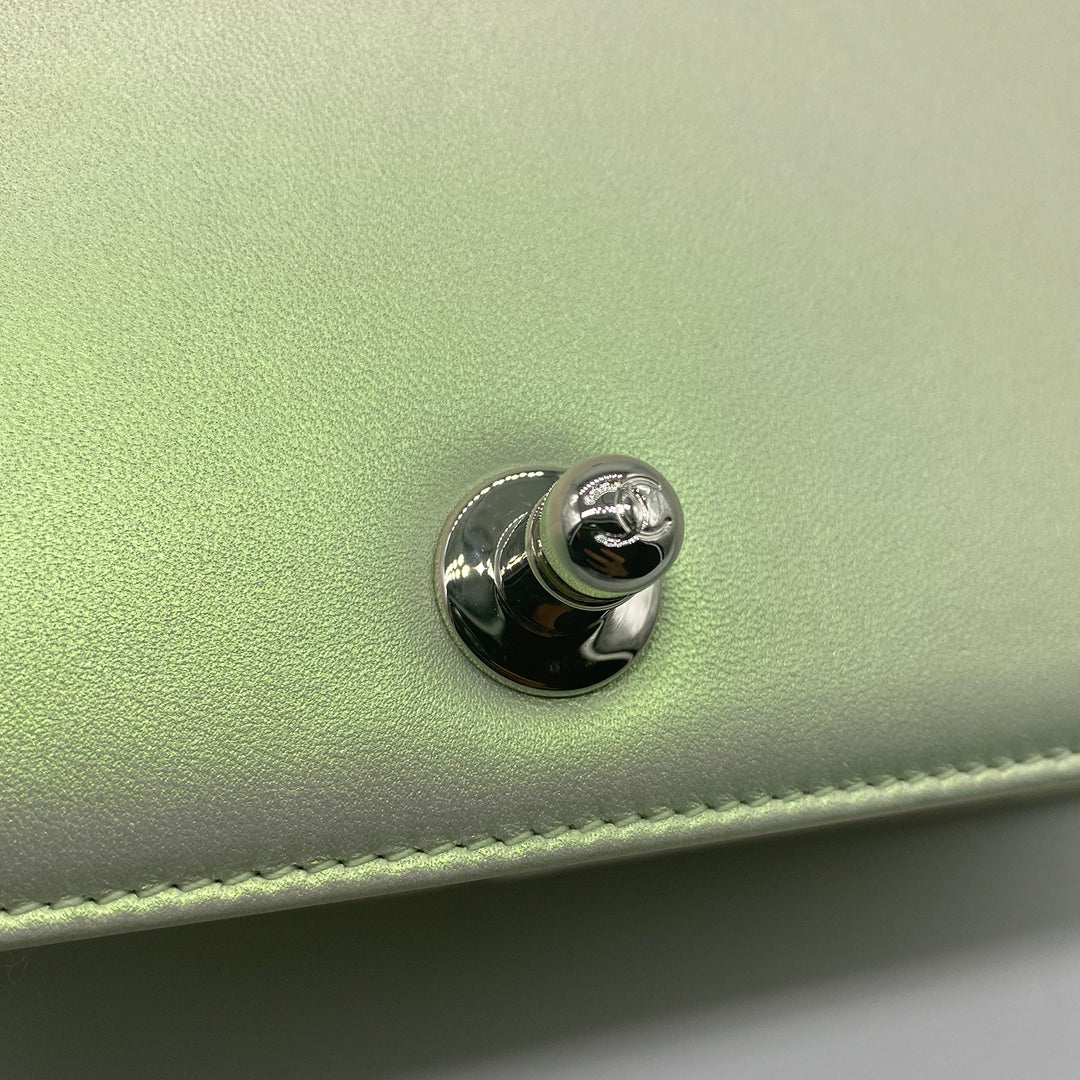 Chanel Medium Boy Flap in Iridescent Green Lambskin Chevron Quilted with Sliver Hardware