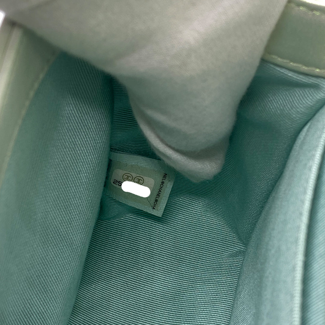 Chanel Medium Boy Flap in Iridescent Green Lambskin Chevron Quilted with Sliver Hardware
