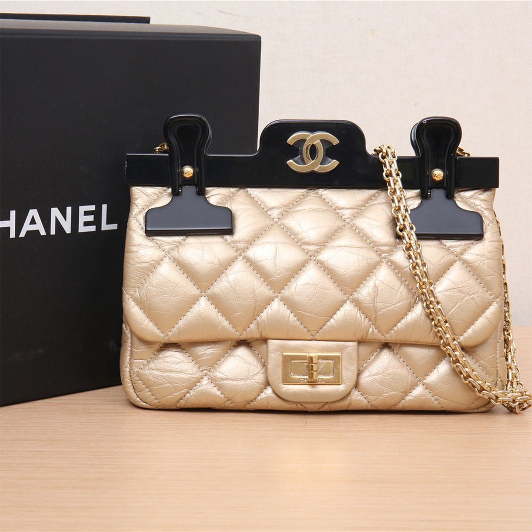 Chanel *Ultra Rare* Limited Edition Gold Calfskin 2.55 Mini 224 Reissue Hangar Flap Gold Hardware Bag