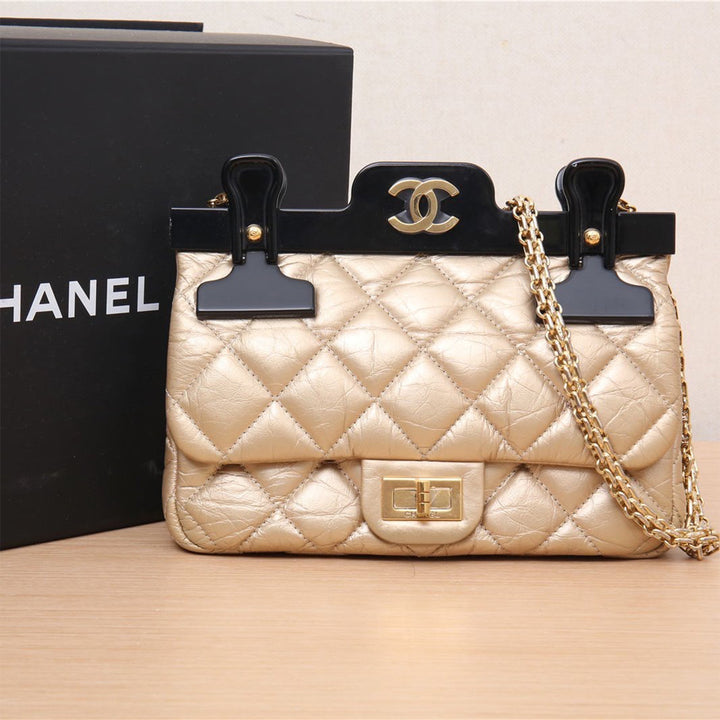 Chanel *Ultra Rare* Limited Edition Gold Calfskin 2.55 Mini 224 Reissue Hangar Flap Gold Hardware Bag