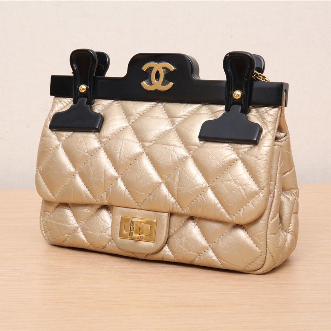 Chanel *Ultra Rare* Limited Edition Gold Calfskin 2.55 Mini 224 Reissue Hangar Flap Gold Hardware Bag