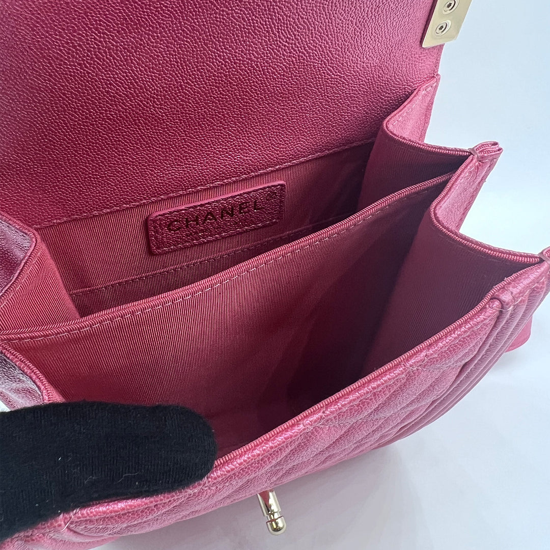 Chanel North South Boy Flap Bag in Pink Caviar and Gold Hardware