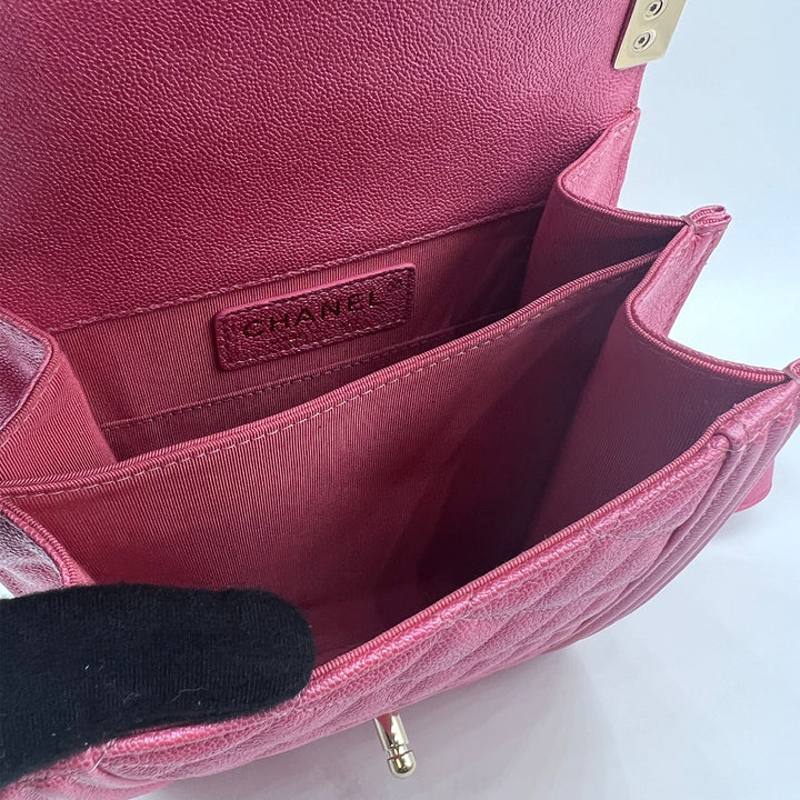 Chanel North South Boy Flap Bag in Pink Caviar and Gold Hardware