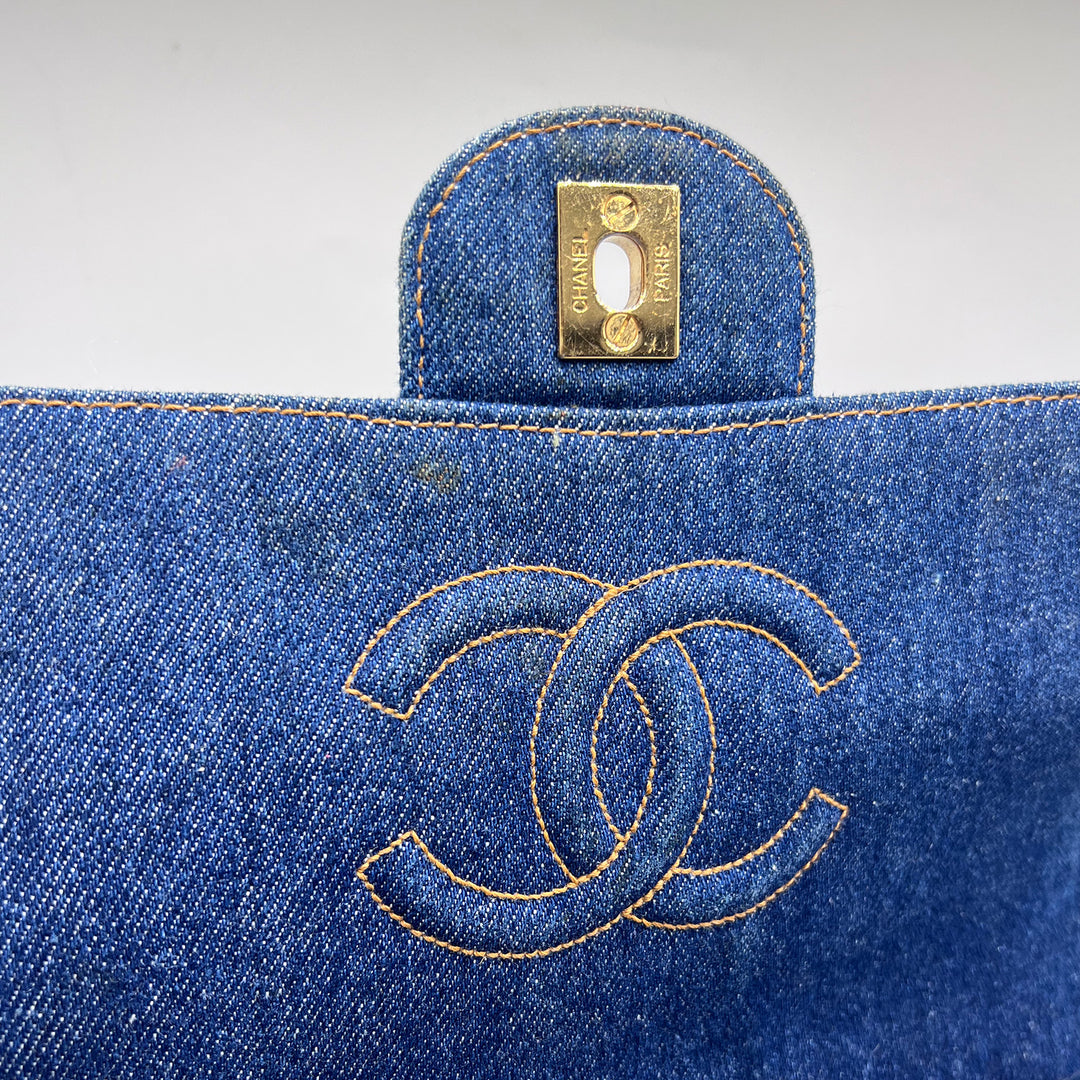 Chanel Vintage Denim Flap Backpack with Gold Hardware