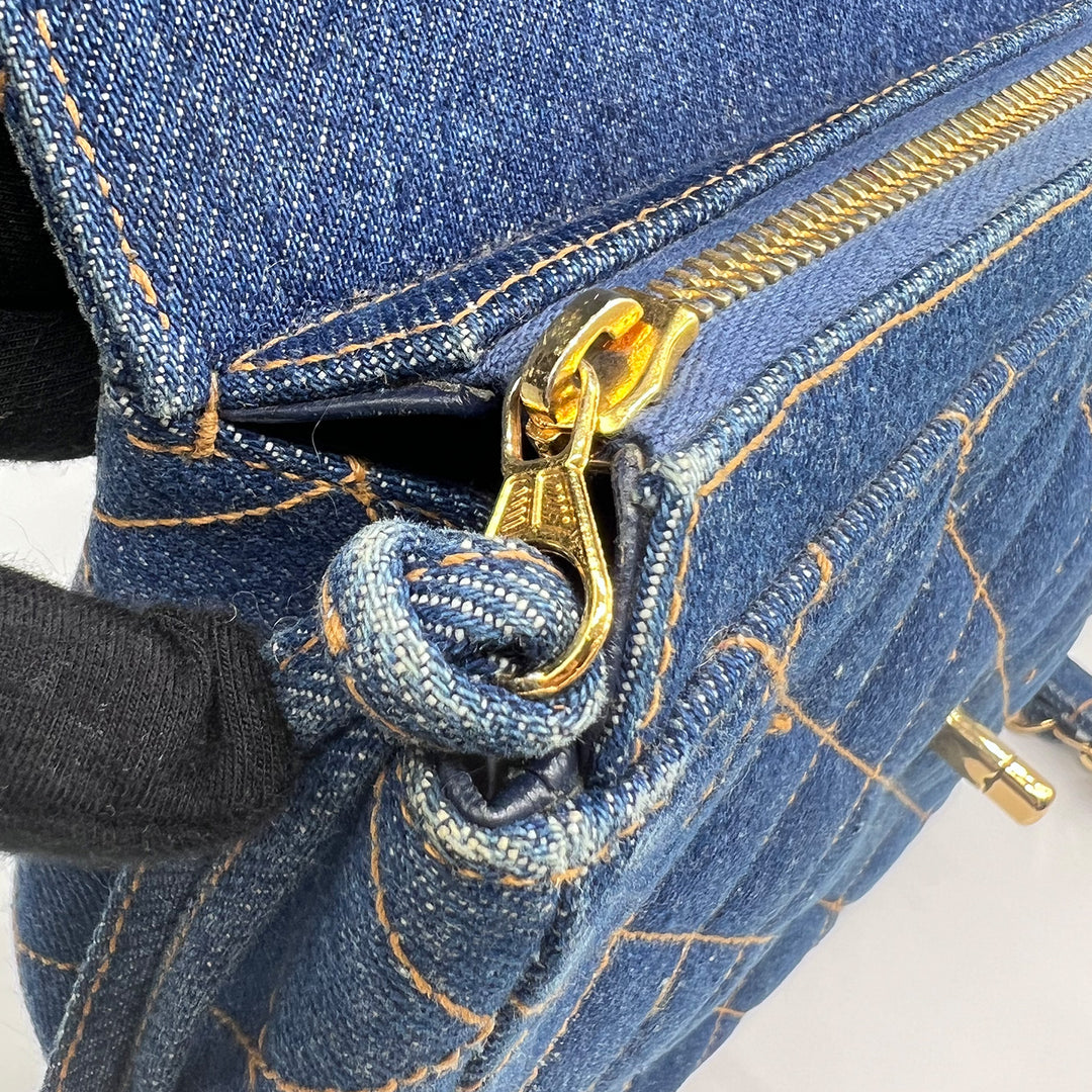 Chanel Vintage Denim Flap Backpack with Gold Hardware