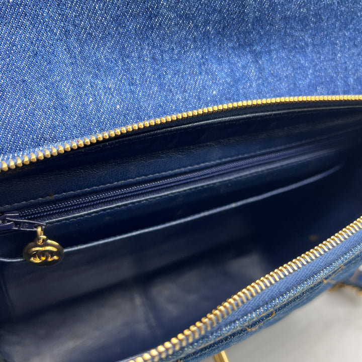 Chanel Vintage Denim Flap Backpack with Gold Hardware