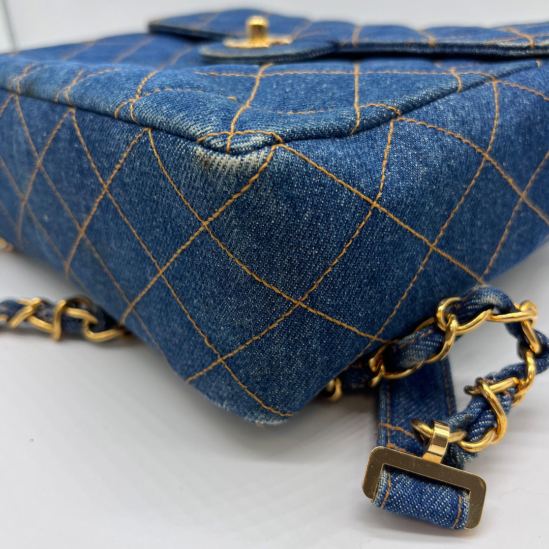 Chanel Vintage Denim Flap Backpack with Gold Hardware