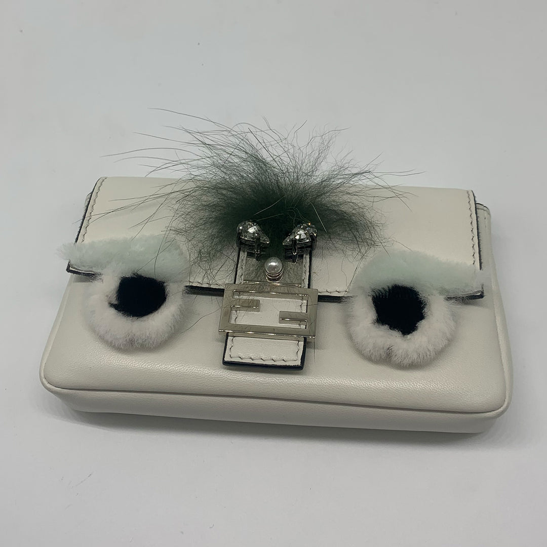 Fendi Micro Monster Baguette Bag in White Leather