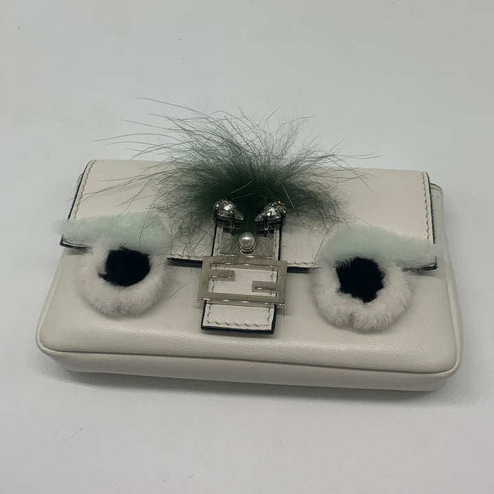 Fendi Micro Monster Baguette Bag in White Leather