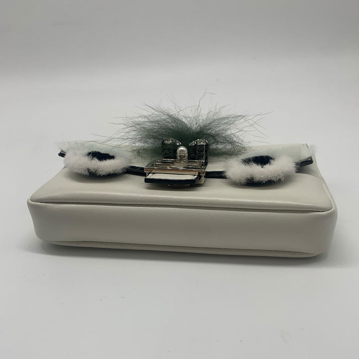 Fendi Micro Monster Baguette Bag in White Leather