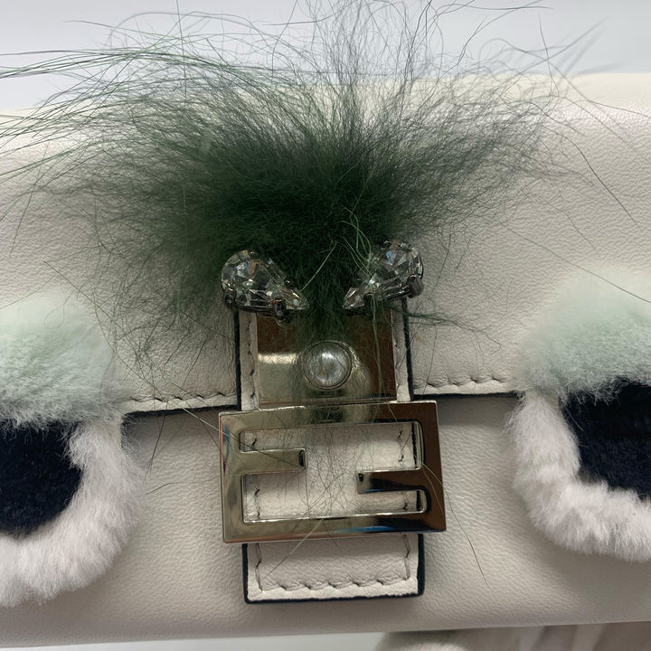 Fendi Micro Monster Baguette Bag in White Leather