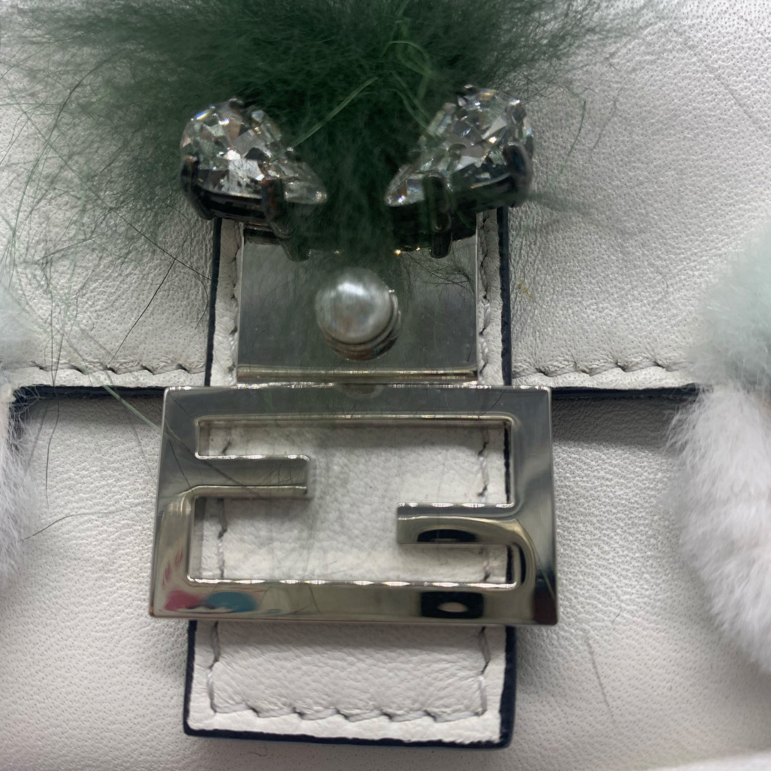 Fendi Micro Monster Baguette Bag in White Leather