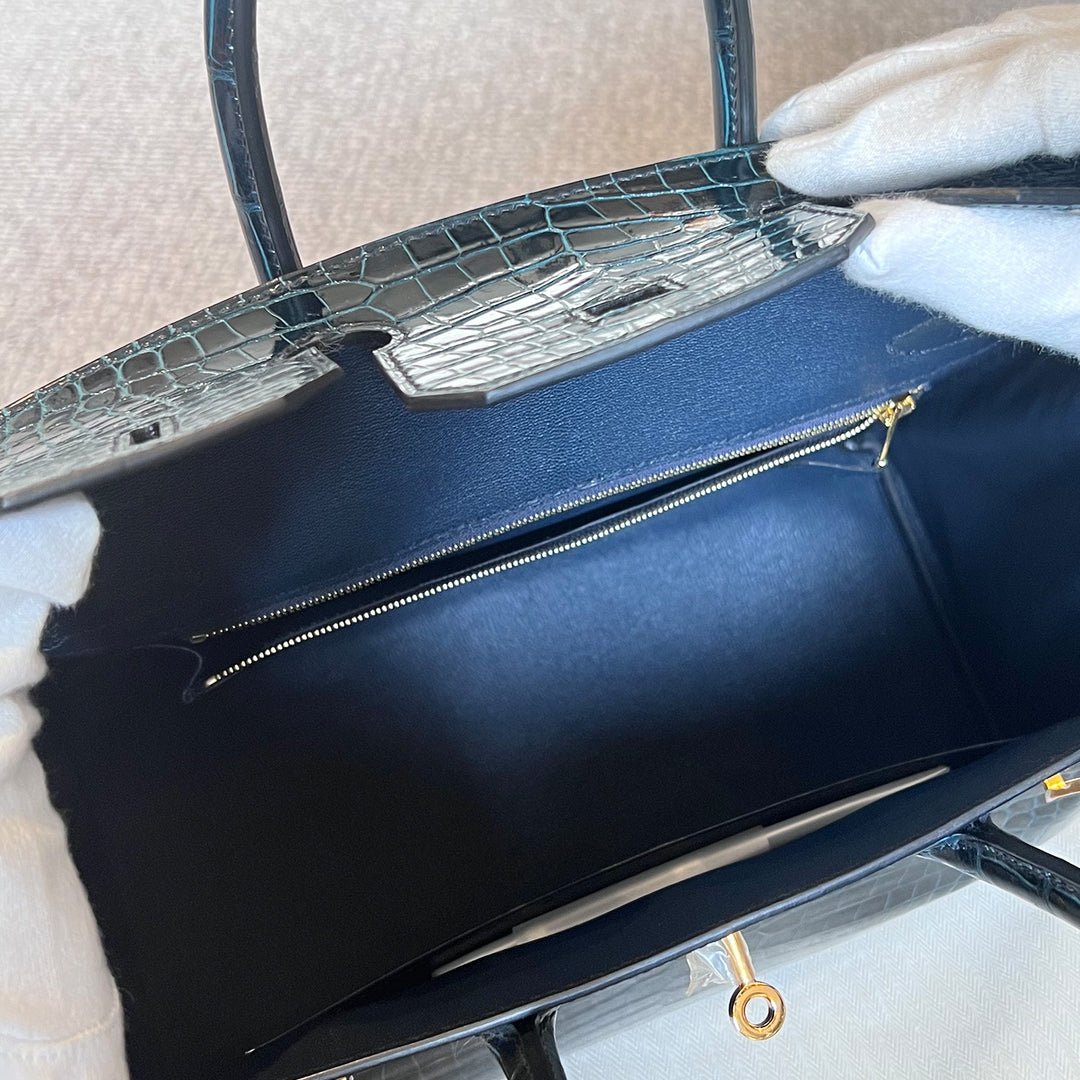 Hermès Birkin 30 in Vert Fonce Green Porosus Crocodile Leather with Gold Hardware