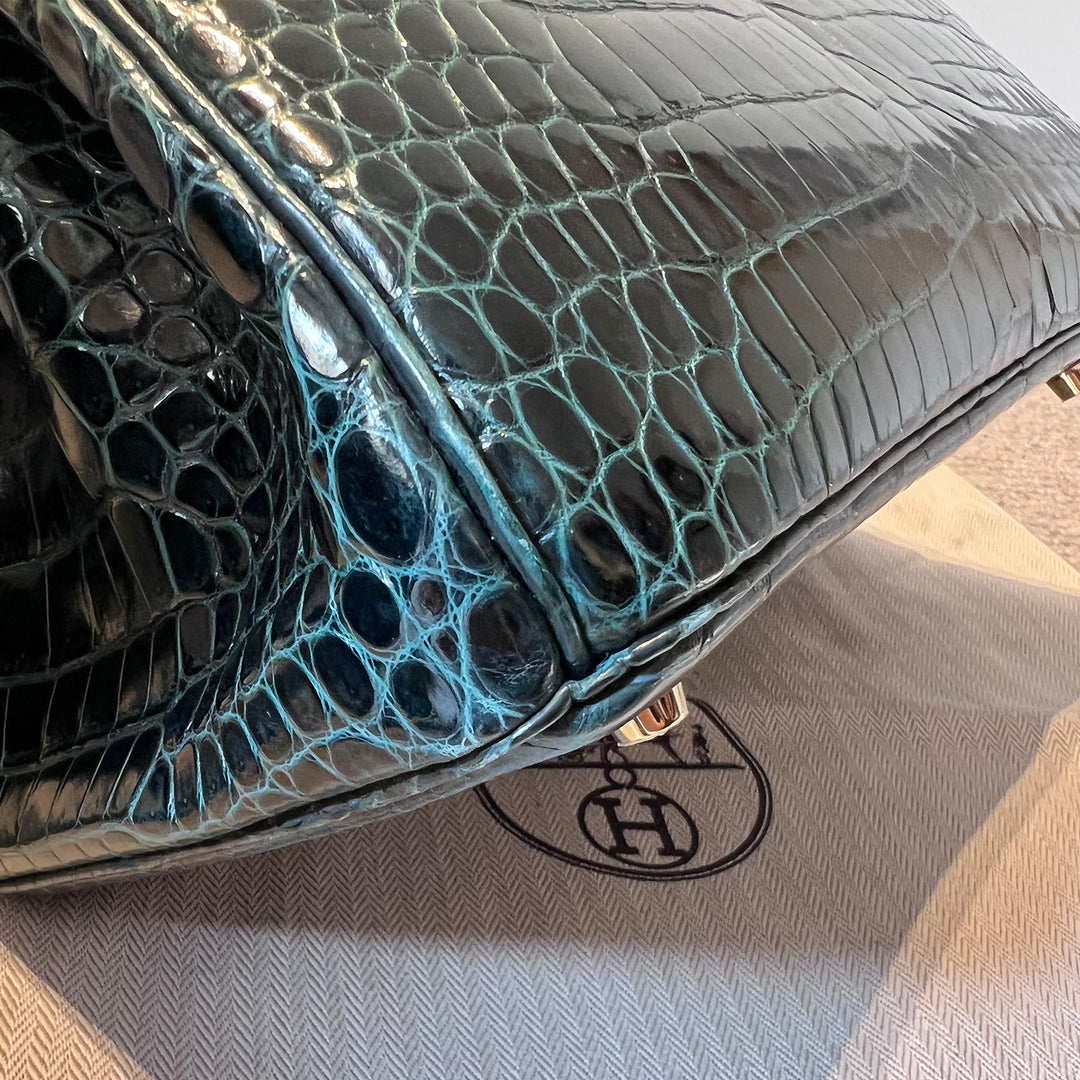 Hermès Birkin 30 in Vert Fonce Green Porosus Crocodile Leather with Gold Hardware