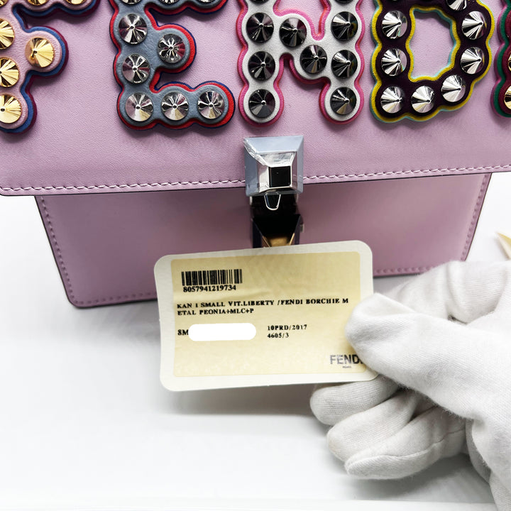 Fendi Kan I Bag in Pink Leather with Multi Embellished Logo