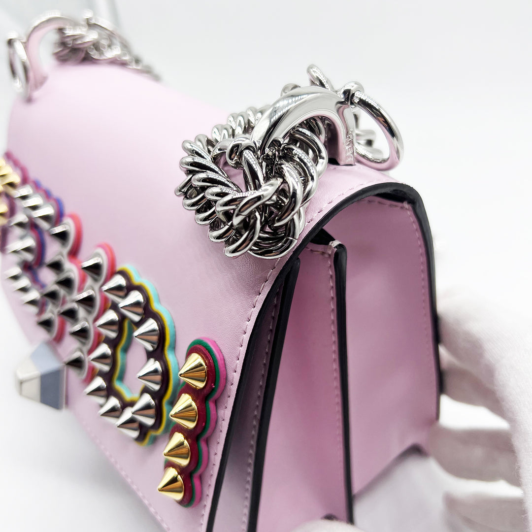 Fendi Kan I Bag in Pink Leather with Multi Embellished Logo