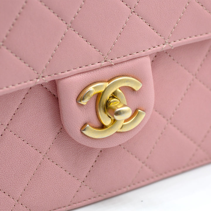 Chanel Pink Vertical Flap with Pearl Chain and Gold Hardware