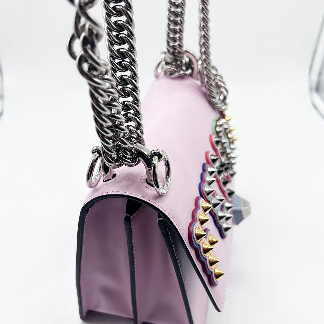 Fendi Kan I Bag in Pink Leather with Multi Embellished Logo
