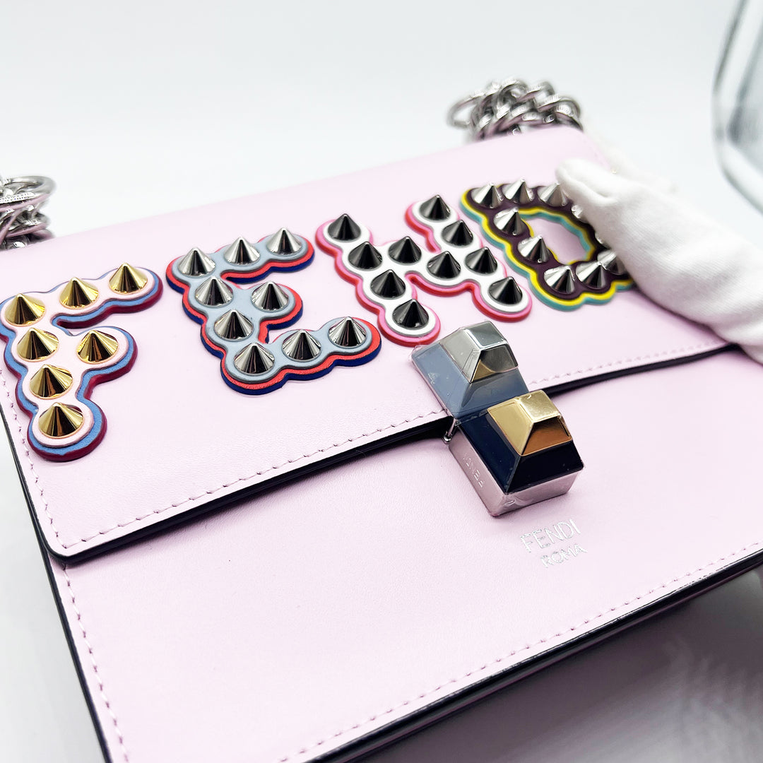 Fendi Kan I Bag in Pink Leather with Multi Embellished Logo