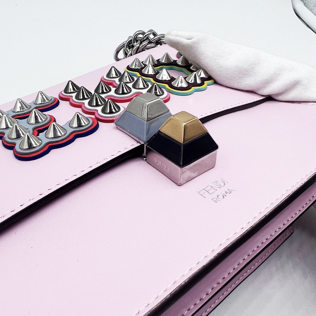 Fendi Kan I Bag in Pink Leather with Multi Embellished Logo