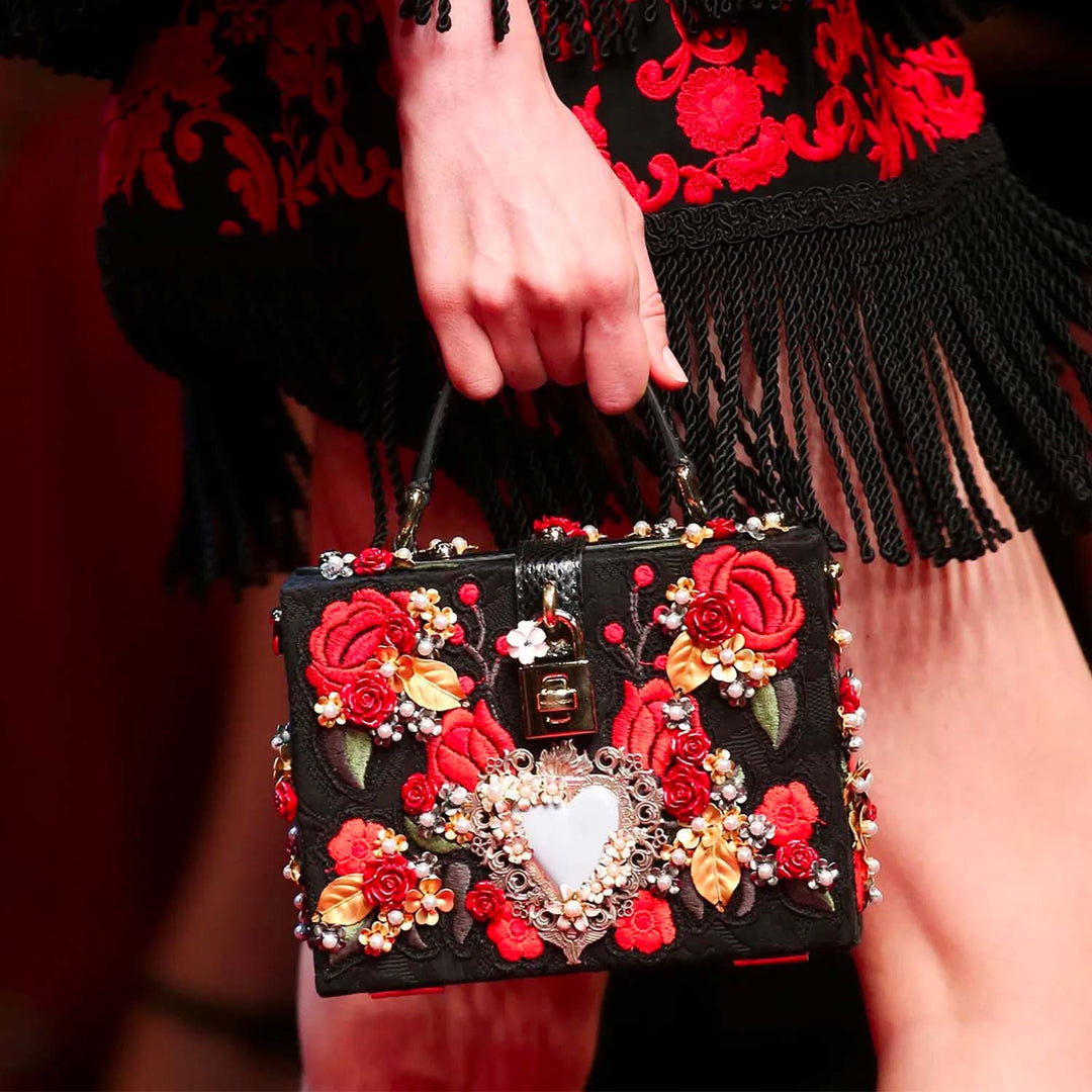 Dolce & Gabbana Black Sacred Heart & Roses Embroidered Box Bag