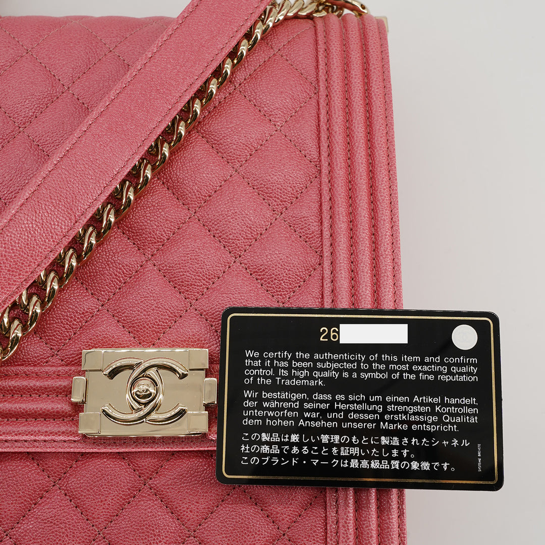 Chanel North South Boy Flap Bag in Pink Caviar and Gold Hardware