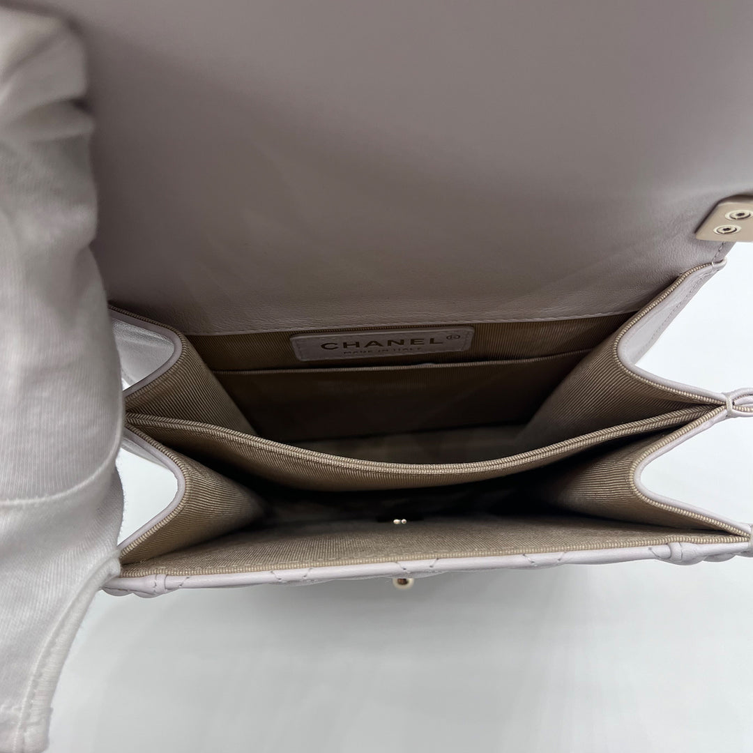 Chanel North South Boy Flap Bag in White Lambskin and Gold Hardware