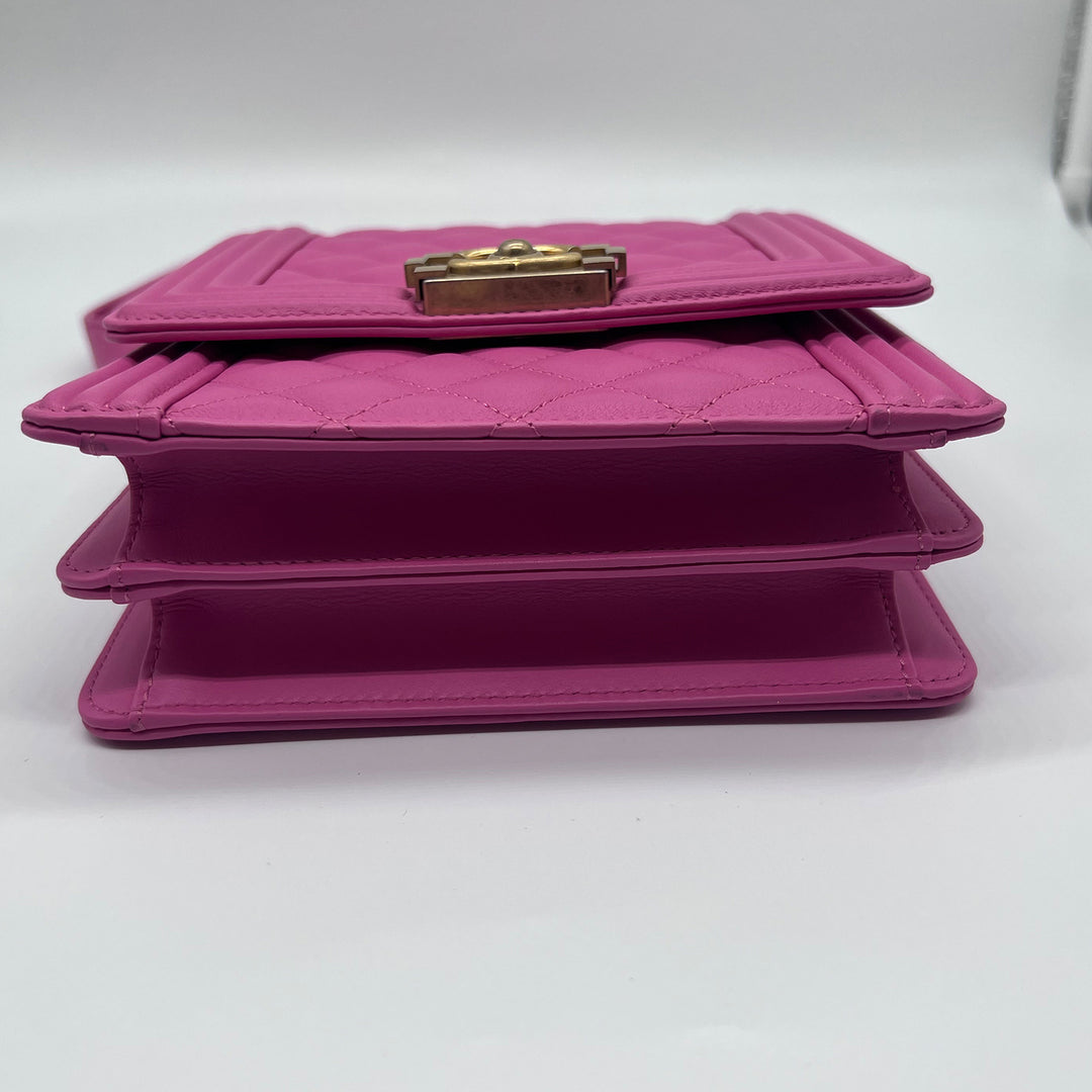 Chanel North South Boy Flap Bag in Pink Lambskin and Gold Hardware
