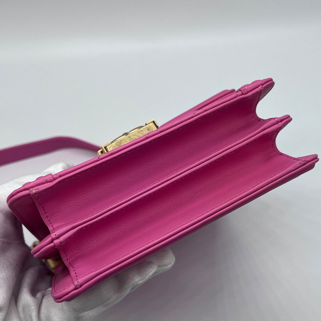 Chanel North South Boy Flap Bag in Pink Lambskin and Gold Hardware