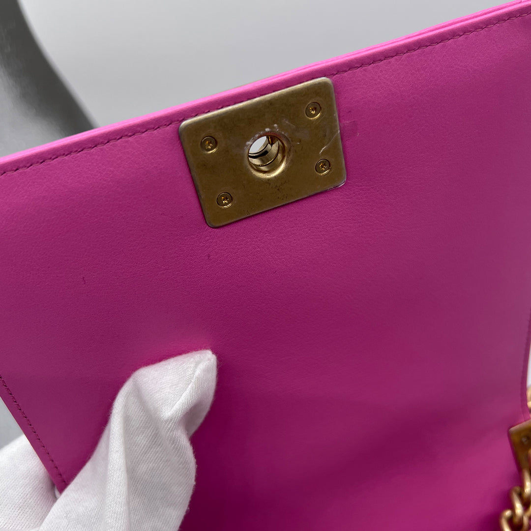 Chanel North South Boy Flap Bag in Pink Lambskin and Gold Hardware