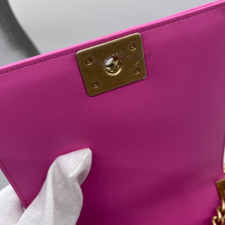 Chanel North South Boy Flap Bag in Pink Lambskin and Gold Hardware