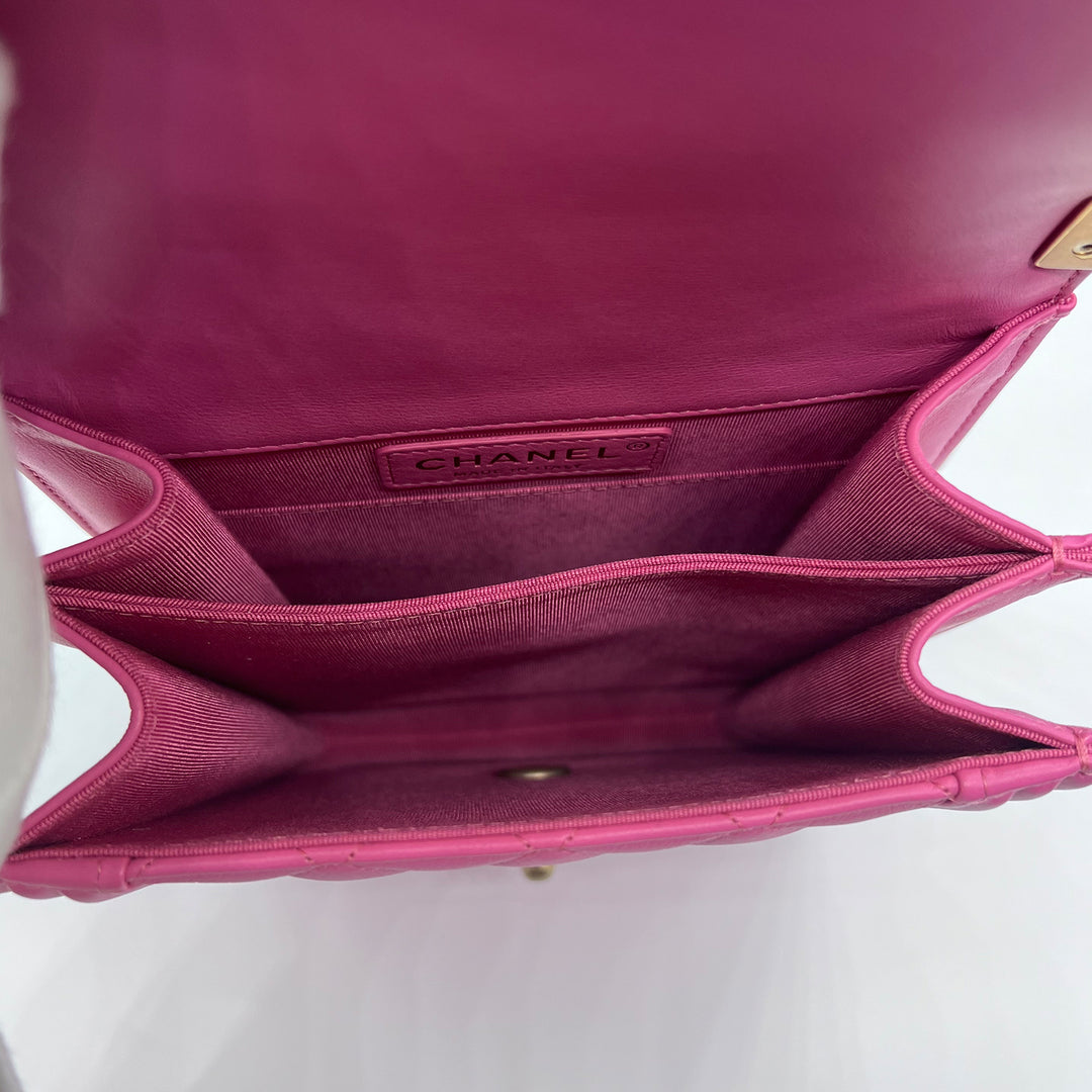 Chanel North South Boy Flap Bag in Pink Lambskin and Gold Hardware