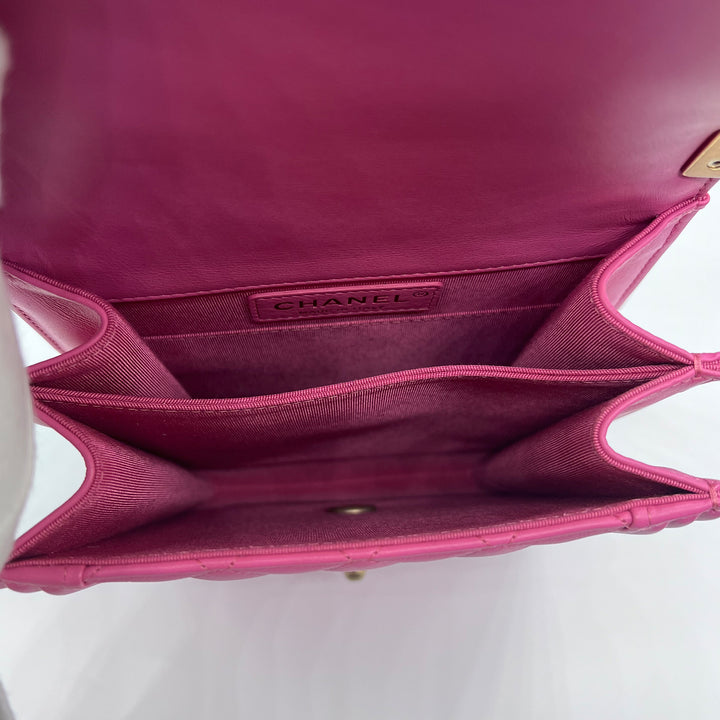 Chanel North South Boy Flap Bag in Pink Lambskin and Gold Hardware