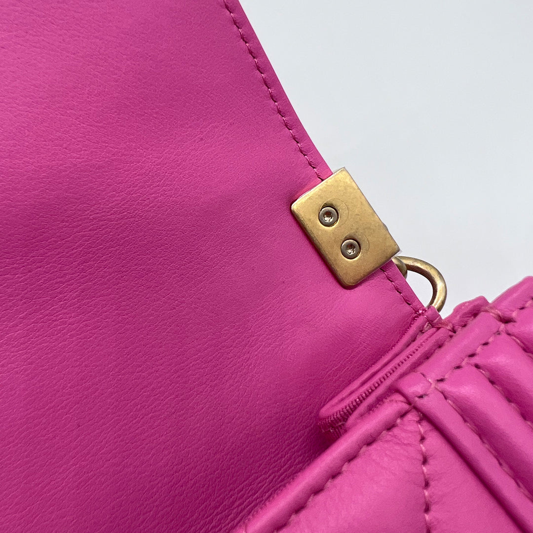 Chanel North South Boy Flap Bag in Pink Lambskin and Gold Hardware