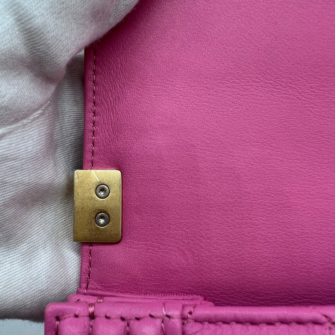 Chanel North South Boy Flap Bag in Pink Lambskin and Gold Hardware