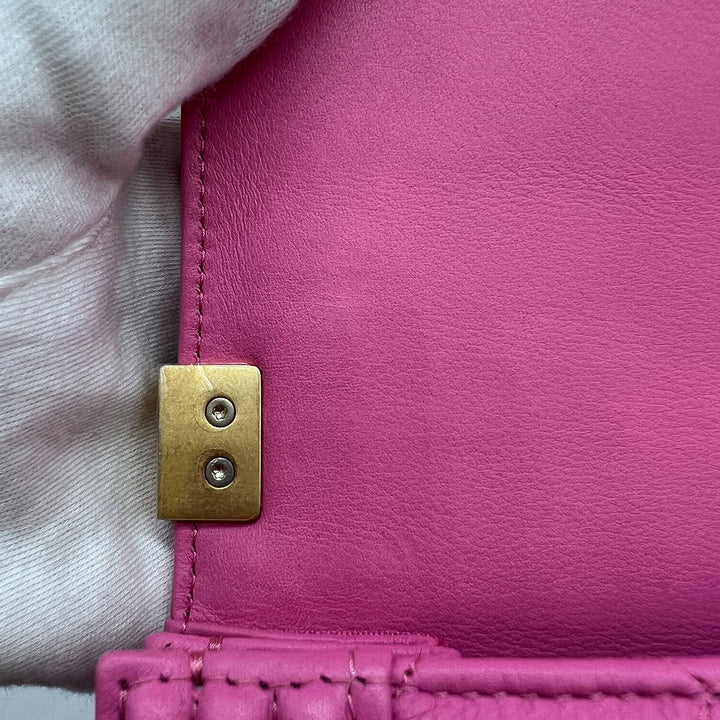 Chanel North South Boy Flap Bag in Pink Lambskin and Gold Hardware