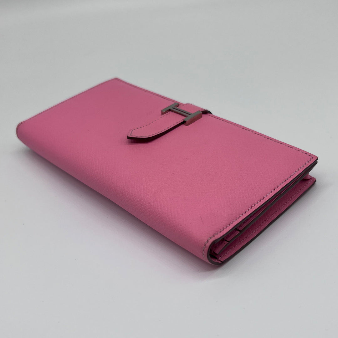 Hermès Bearn Pink Wallet Silver Hardware