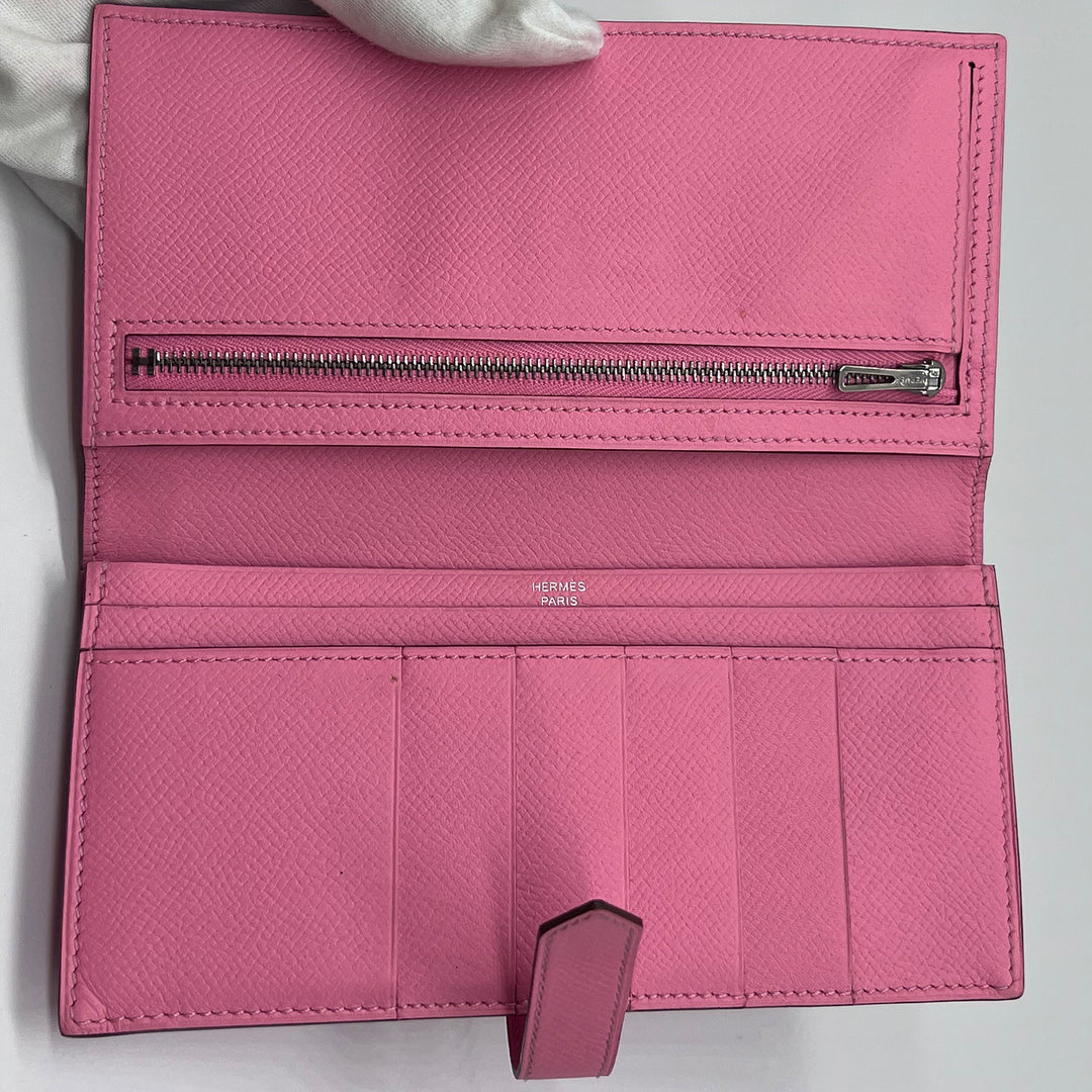 Hermès Bearn Pink Wallet Silver Hardware