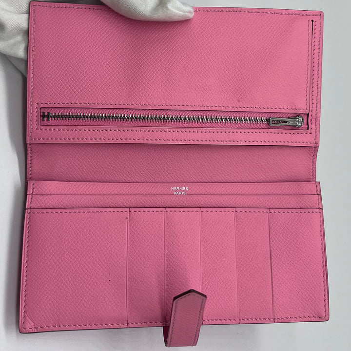 Hermès Bearn Pink Wallet Silver Hardware