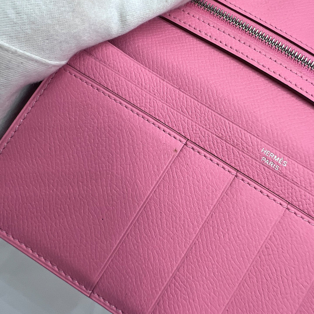 Hermès Bearn Pink Wallet Silver Hardware