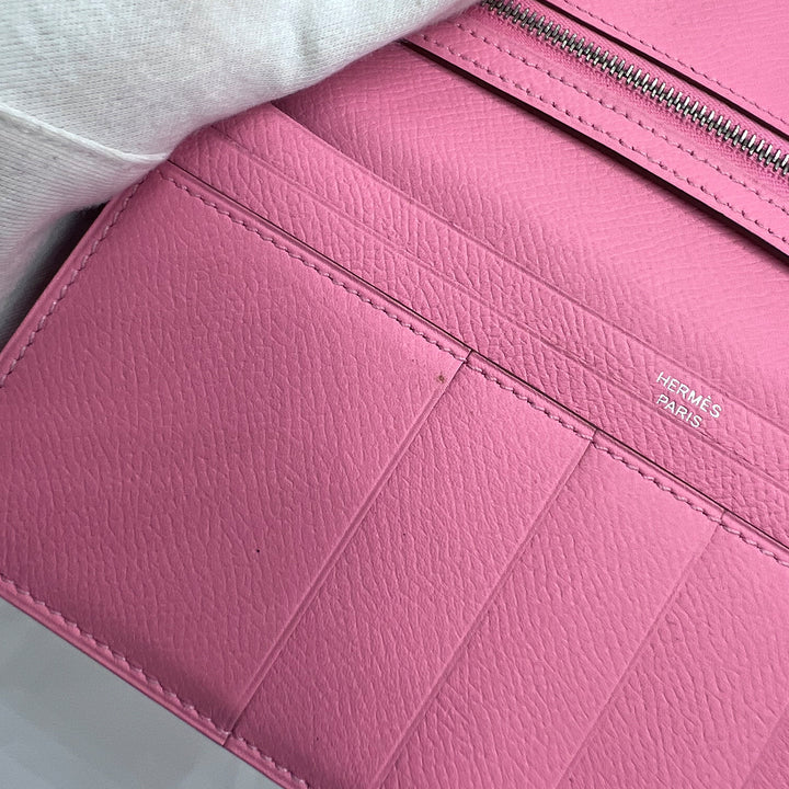 Hermès Bearn Pink Wallet Silver Hardware